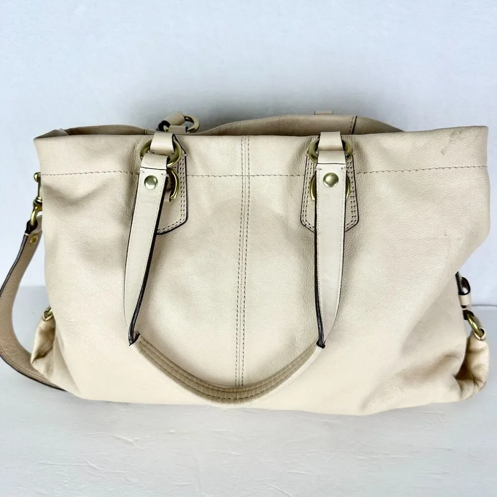 Coach Ashley Leather Carryall Satchel Purse Bone F15513